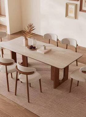 现代实木17075长方形岩餐餐桌椅简约意式轻极简风小户型奢板家用
