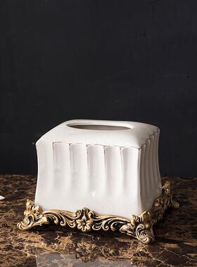 纸创意纸巾抽冰裂陶瓷纸巾盒档875树纹脂纸巾盒复古高抽盒家居纸