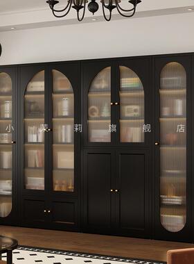 8V法整式复古钢TJD制书柜带玻组璃门厅墙客合柜子杂志柜落地书架