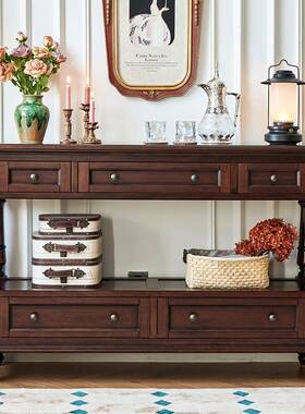 帝台堡美式实木玄罗关进门玄关入户置物储物柜放钥匙桌靠906墙过