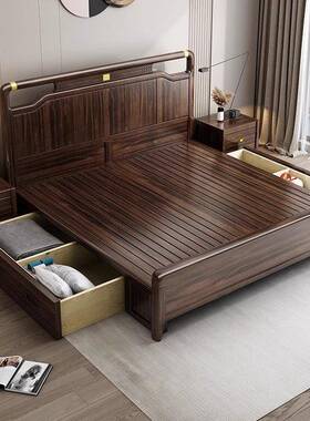 新中式乌金实木床主卧室双人1.51.8XMX米储大婚床木加厚米款实物