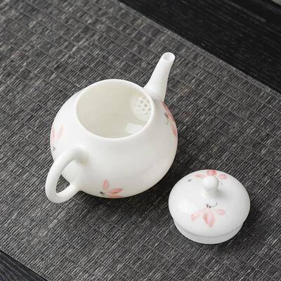 乐佳壶瓷茶壶白瓷手绘兰花OIB单玉壶纯手过工泡茶带滤现代简约泡