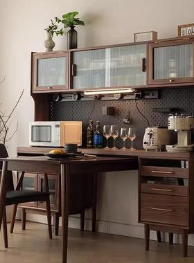 黑胡桃木体实木靠餐边柜桌一折叠墙高柜带LUA嵌桌子酒柜多功能橱