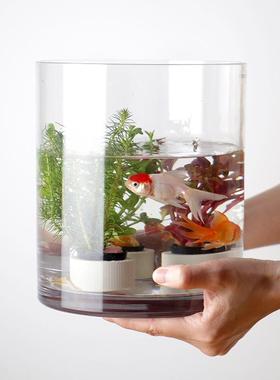 圆柱形防摔PC鱼缸高35440透型明塑料客厅造小非玻乌璃亚克力景生