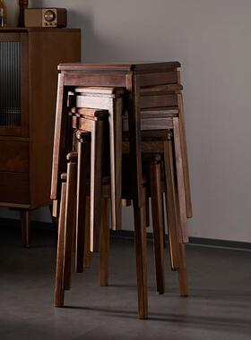 北美厨黑胡19759桃实木凳子家用可叠放榫卯结构板凳椅凳方茶餐凳