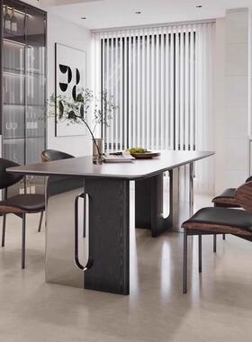 复古风色黑岩餐桌家用长方板46511形饭桌计师高端餐桌椅组合设大