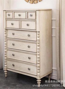 美花式乡村高端雕APF白色复古做室九斗柜旧实木橡木卧收纳柜