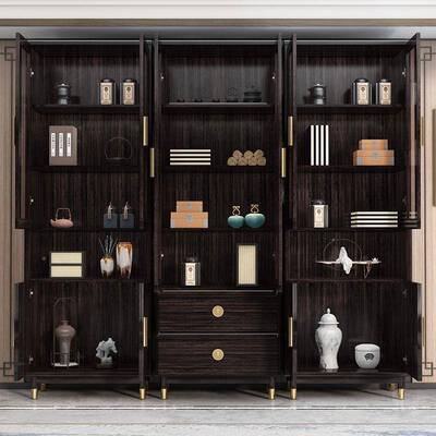 新中式金实木柜紫檀木书橱组合玻书56366璃柜带落地靠门墙书房家