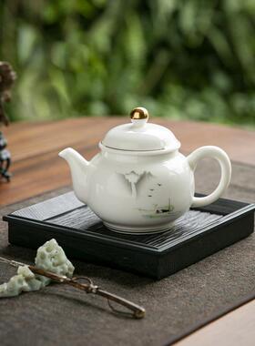 羊脂玉瓷茶IZF壶大容白量单壶中式家茶用高档陶瓷茶具套装瓷功夫