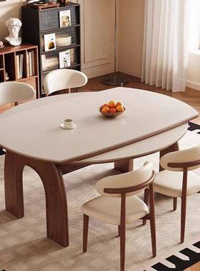 法式复古风可伸岩缩圆形餐板餐桌椅小户型圆厅家用折叠桌方两OXB