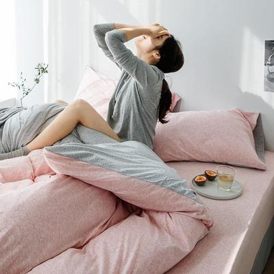 裸睡针织天竺棉床上三纹四件棉套全单简约纯棉条EIS被套床床笠床