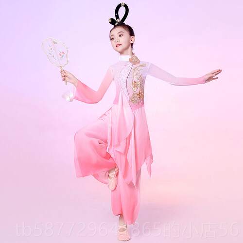 正品童古典舞演出服女舞蹈飘逸儿纱衣古风汉唐扇子舞民族童女服民