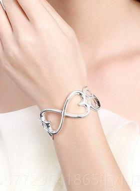 正品年礼物 藏925纯银双心扉开口珍手镯 时尚银手镯饰银品新韩女