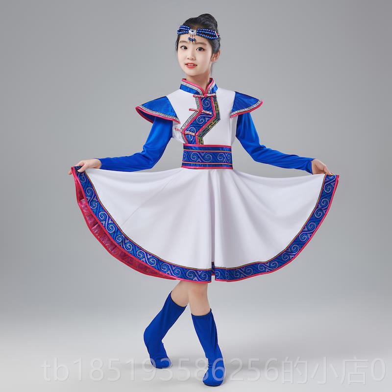 高档六一儿童蒙古舞白少数民族表演服童马女筷子舞碗男女蒙族演出