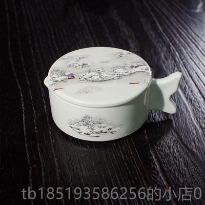 高档陶瓷多功盒能墨池带盖墨文房书绘画墨匣保湿墨法斗砚台碗学生