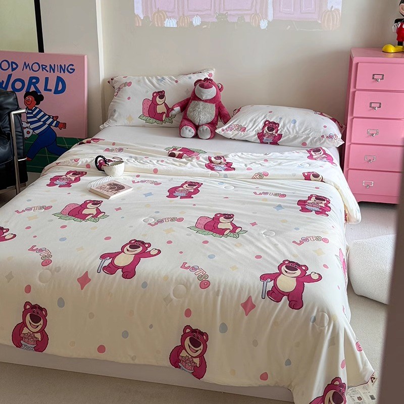 夏季草莓熊牛奶针织空调被夏凉被学生宿舍薄款被子卡通亲肤被芯