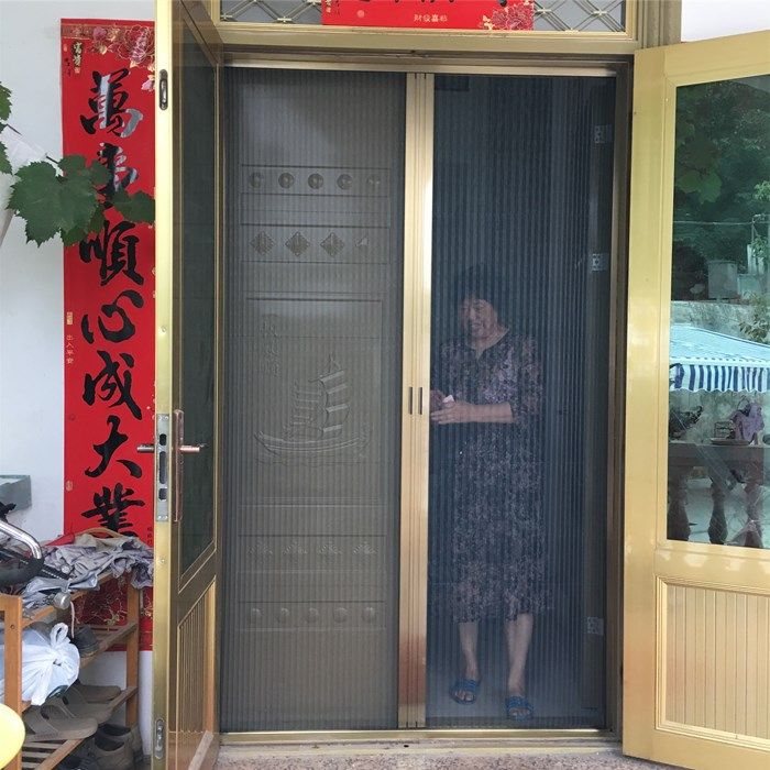 折叠隐形无轨纱门伸缩通风纱窗网铝合金推拉式自装家用防蚊纱窗门