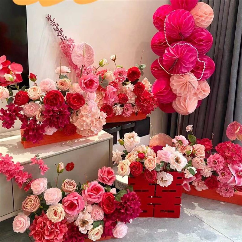 DIY订婚宴盆栽摆件场景装饰仿真花摆件婚房布置套装婚庆用品大全
