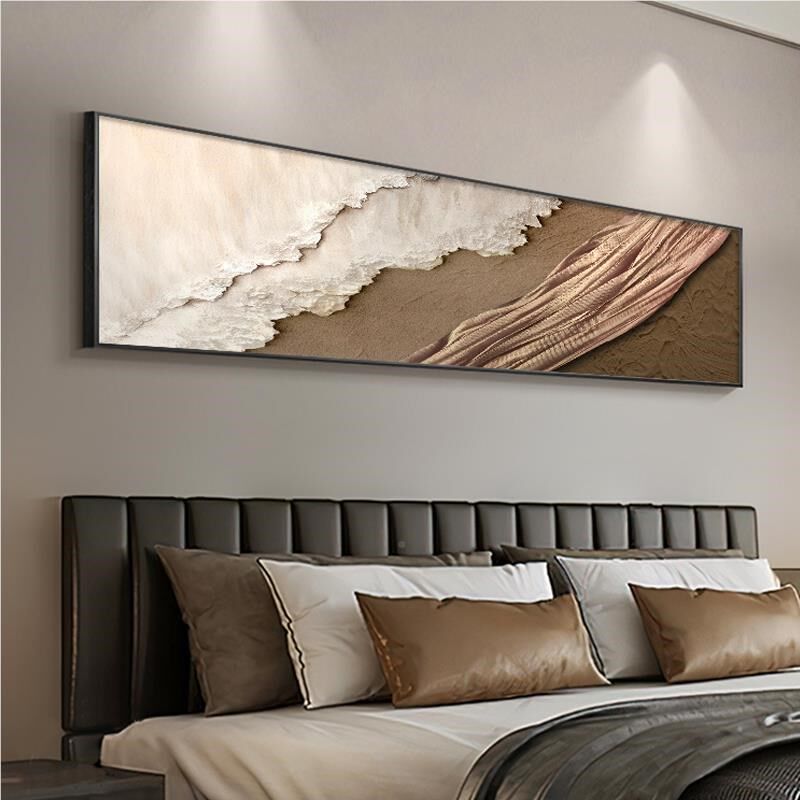 侘寂风主卧床浪头装饰海肌壁理感客画厅背景墙挂画梦与遐想简约高