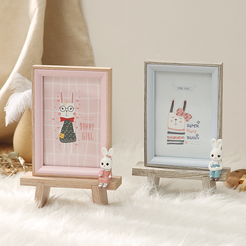 6寸可爱房间桌面摆台动物木质相框创意萌趣兔子床头柜照片架摆件