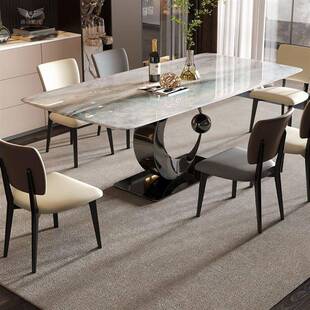 式轻奢天然奢石超晶意PIH石大理石餐桌别墅长方桌彩晶餐石桌椅组