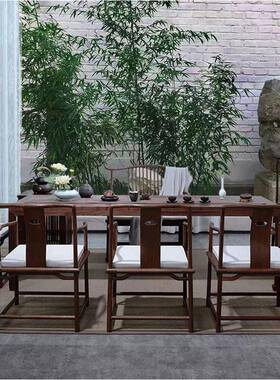 实木榆茶桌全中套新式禅意会客简约功夫茶台OVZ木黑泡胡桃茶桌椅