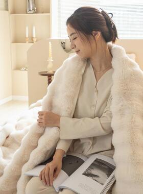 新款休仿兔毛绒毯托卡毛毯午毯in公主风1米JZTs午长休小毯子办公