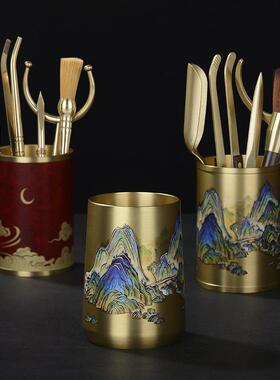 漆彩黄铜茶道六君子茶装功配夫茶具件大全泡工具茶套刀夹91137勺