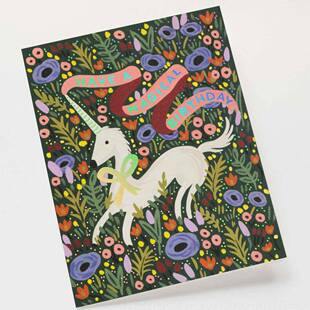 高档美国口生日卡片 Rifle Pa pr复古创意插画进贺卡 祝福女孩e礼