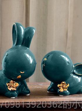 高档景镇陶瓷金兔兔描摆件萌萌哒爱风送礼可礼物北欧风生肖德兔