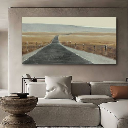 休闲侘寂风格抽象山水手绘油画欧洲旗帜一路风挂画客厅沙发装饰画