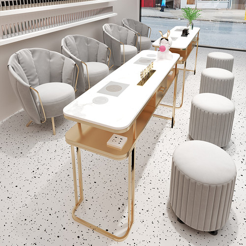 中闽芸尚带无线插座吸尘器美甲桌椅套装单双三人多功能美甲台全套