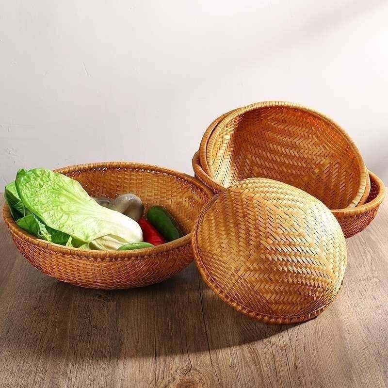 竹编烟熏椭圆筐晾晒原色圆簸箕酒店点心馒头筐水果篮零食早餐盘