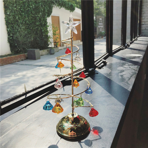 桌面迷你圣诞树灯饰摆件 铁艺钻石七彩创意led灯饰圣诞装饰品
