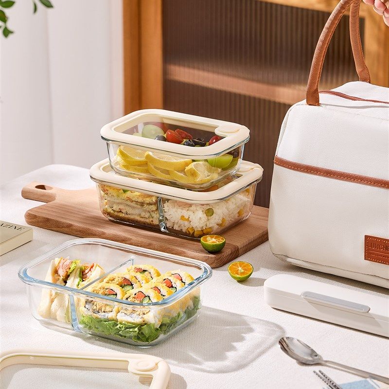 玻璃饭盒微波炉加热带饭密封餐盒上班族带盖专用碗分格便当保鲜盒,餐饮具,保鲜盒,淘宝优惠券,粉丝福利购,淘宝优惠卷