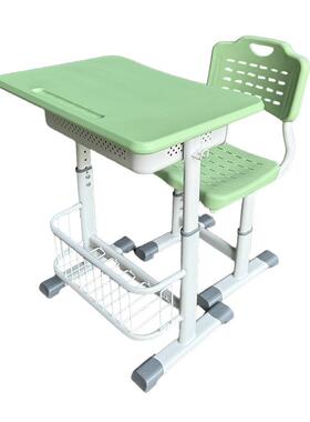 新款小学篮生课桌椅带桌槽T型绿色课桌椅带子学习课笔无品牌/桌椅