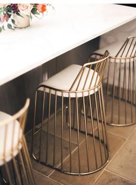 北休酒吧欧吧凳现代靠简TX85980约背闲椅子铁艺吧台吧椅金色高脚