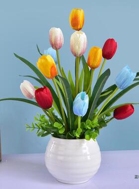 客厅花F97J7T58餐桌装饰桌摆郁金香花盆栽假花样板房防真室摆内花