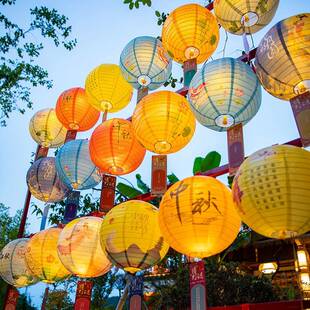纸灯笼中节中国风光猜灯谜带灯挂品饰装饰中式秋NCE发花灯场景布