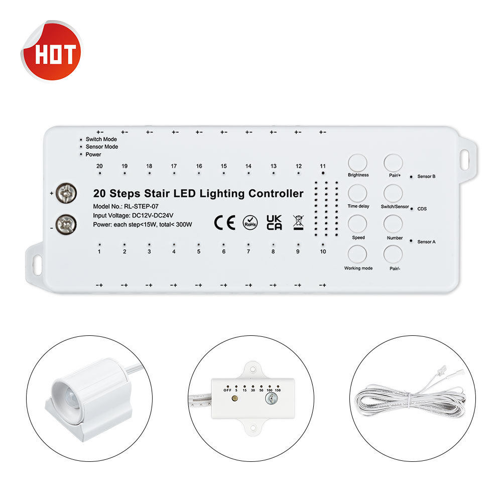 JM-RL-STEP-07楼梯照明控制器带红外光感感应器无线面板控制器