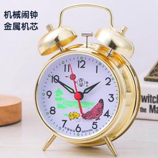 机械上发条闹钟 老式上炼条金打铃座钟小鸡吃米学生闹钟大声