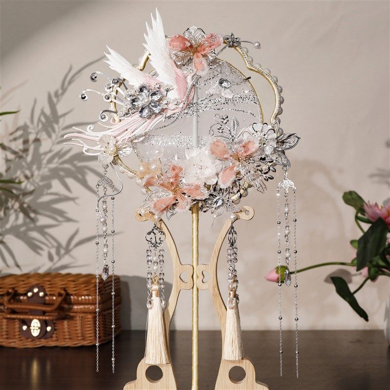 团扇diy材料包马面裙汉服新娘结婚定制古风秀禾服喜扇子成品刺绣