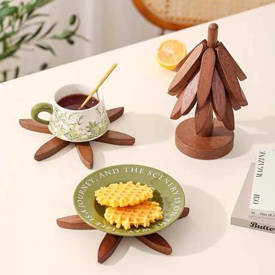 隔热垫圣诞餐桌摆件创意一棵树实木防烫锅垫杯垫碗垫桌面胡桃木