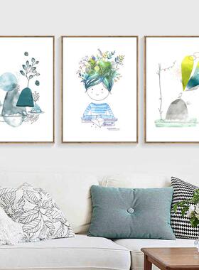 水小清装厅画挂客新厅背景墙画餐饰壁画卧室插jS23SruI头画北欧简