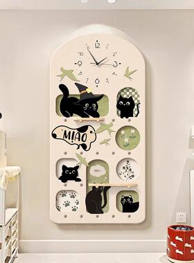 玄关装能饰画奶油风高级感意多功洞洞板置物架客创时厅钟PCZ钟表