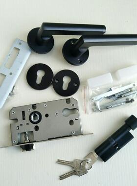 88体13分黑太空铝体锁黑色F8813分室内门锁卧室简约手执锁具带锁