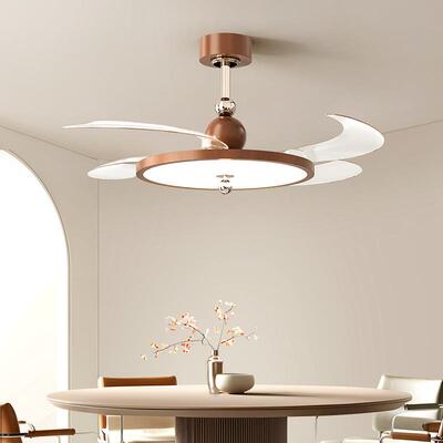 餐桌新款中古风胡桃叶色风扇木吸顶餐卧室隐形扇静厅音护眼无品牌