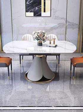 轻奢亮用岩板餐NQD-A08桌椅组方合意式现光代简约伸缩可变圆桌家