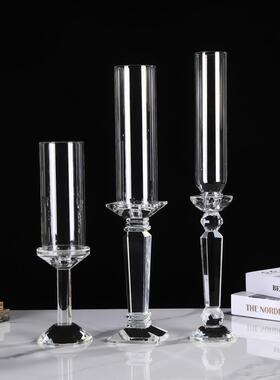 单头水晶烛台婚庆礼蜡道具家居装饰浪漫烛婚光晚餐CXDT--01璃玻创
