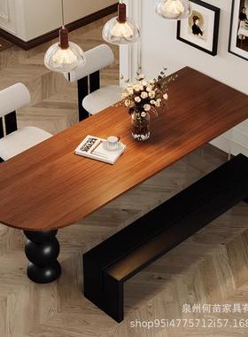 法式全实木KYK餐桌桌椅子一套小户型古客厅饭桌中风餐条半圆形长